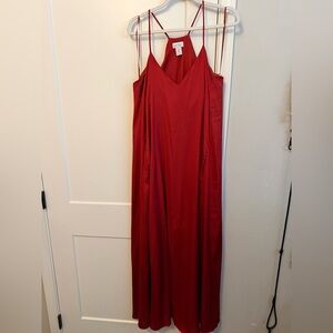 Nicole Miller Red Satin Slip Maxi Dress